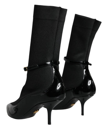 Dolce & Gabbana Black Leather Stilettos Booties Socks Shoes