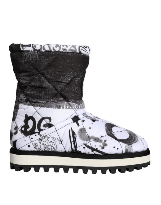 Dolce & Gabbana White Padded Logo Print Mid Calf Boots Shoes