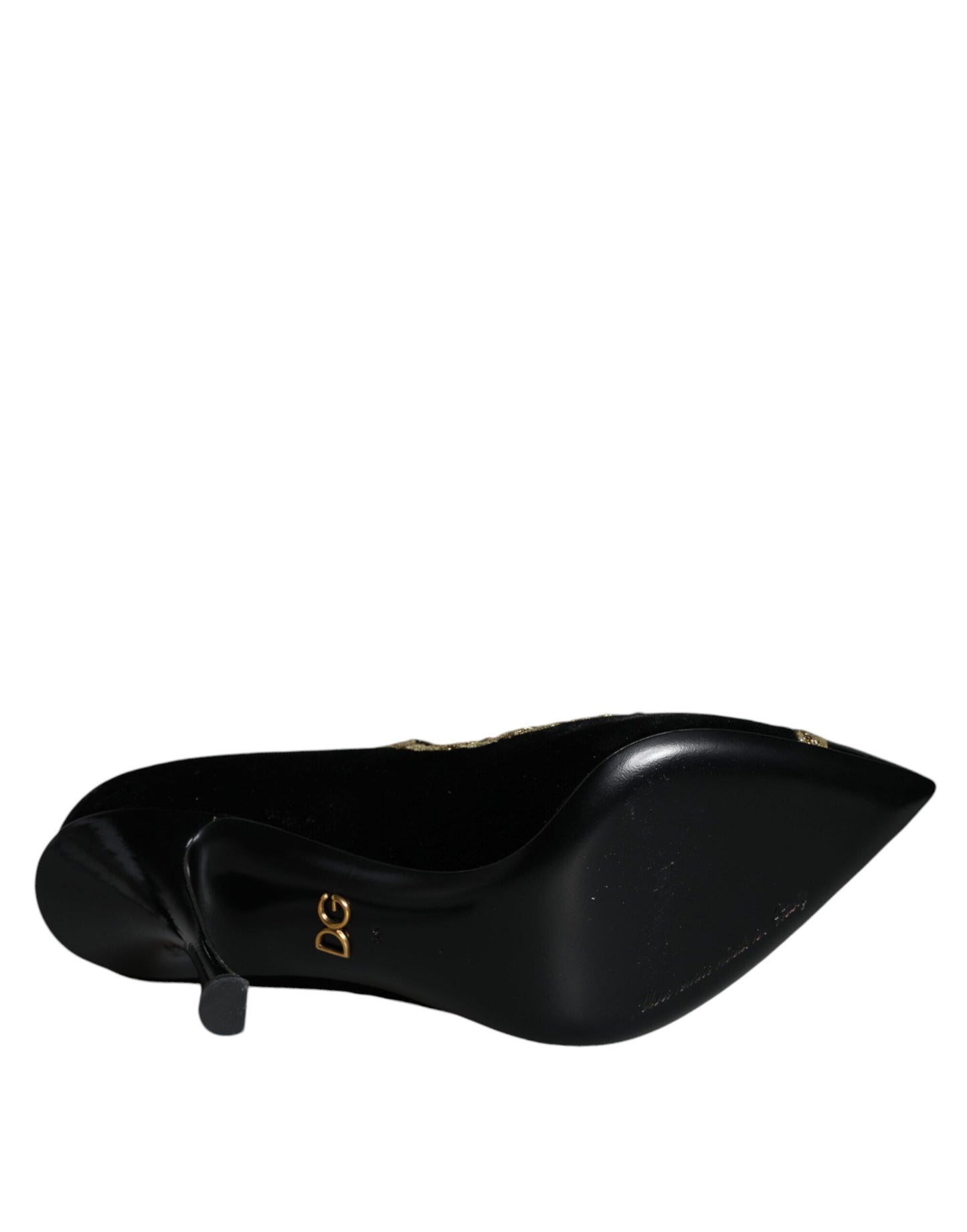 Dolce & Gabbana Black Mary Janes Velvet Gold Pumps Shoes