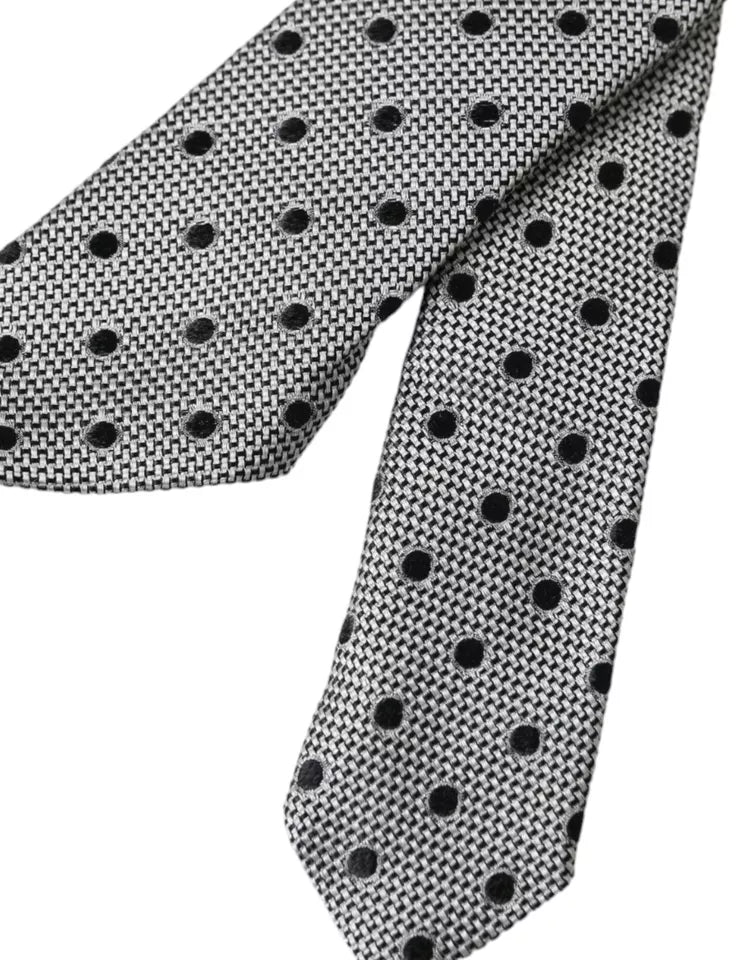 Dolce & Gabbana Black White Dot Fantasy Silk Adjustable Men Tie