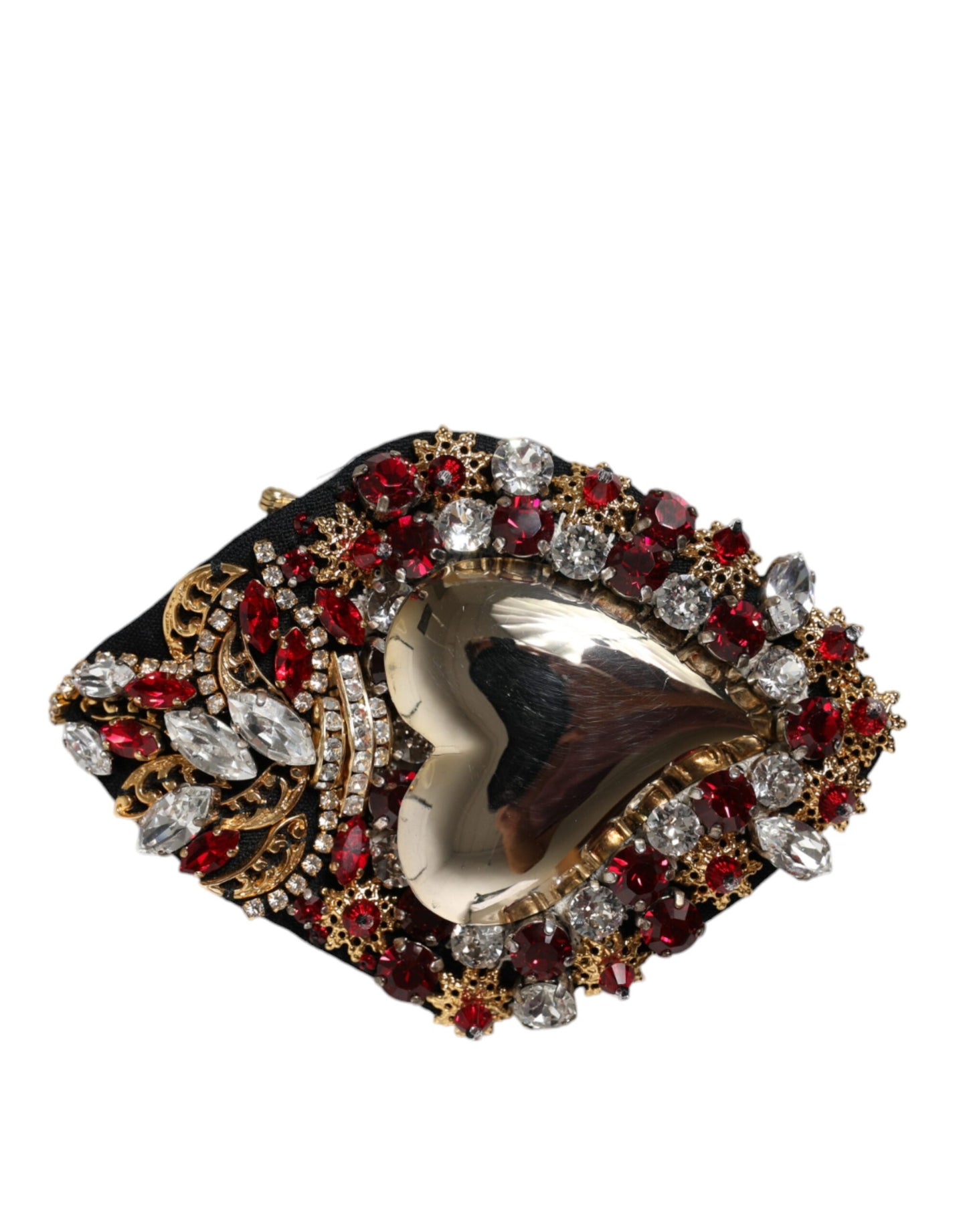 Dolce & Gabbana Gold Tone Brass Sacred Heart Crystal Embellished Brooch