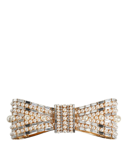 Dolce & Gabbana Gold Tone Brass Bow Crystal FauxPearl Embellished Brooch