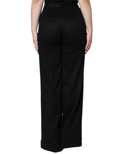 Dolce & Gabbana Black Cashmere Mid Waist Women Boot Cut Pants