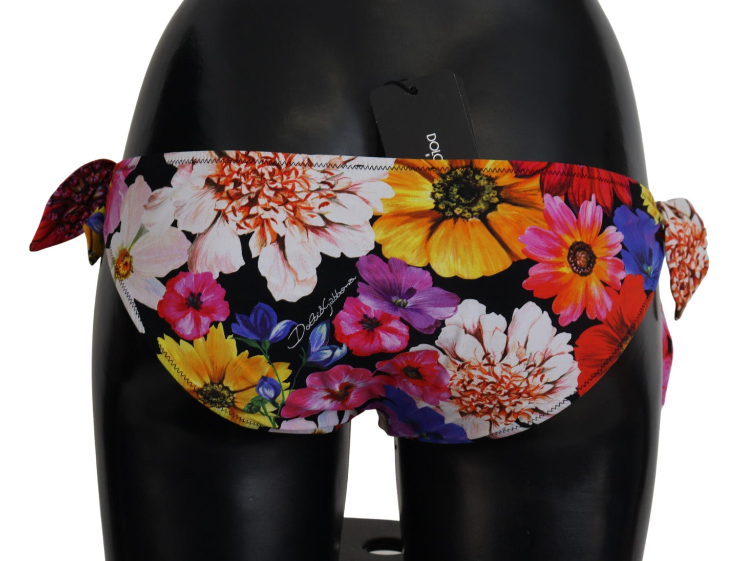 Dolce & Gabbana Black Floral Print Swimsuit Bikini Bottom Swimwear