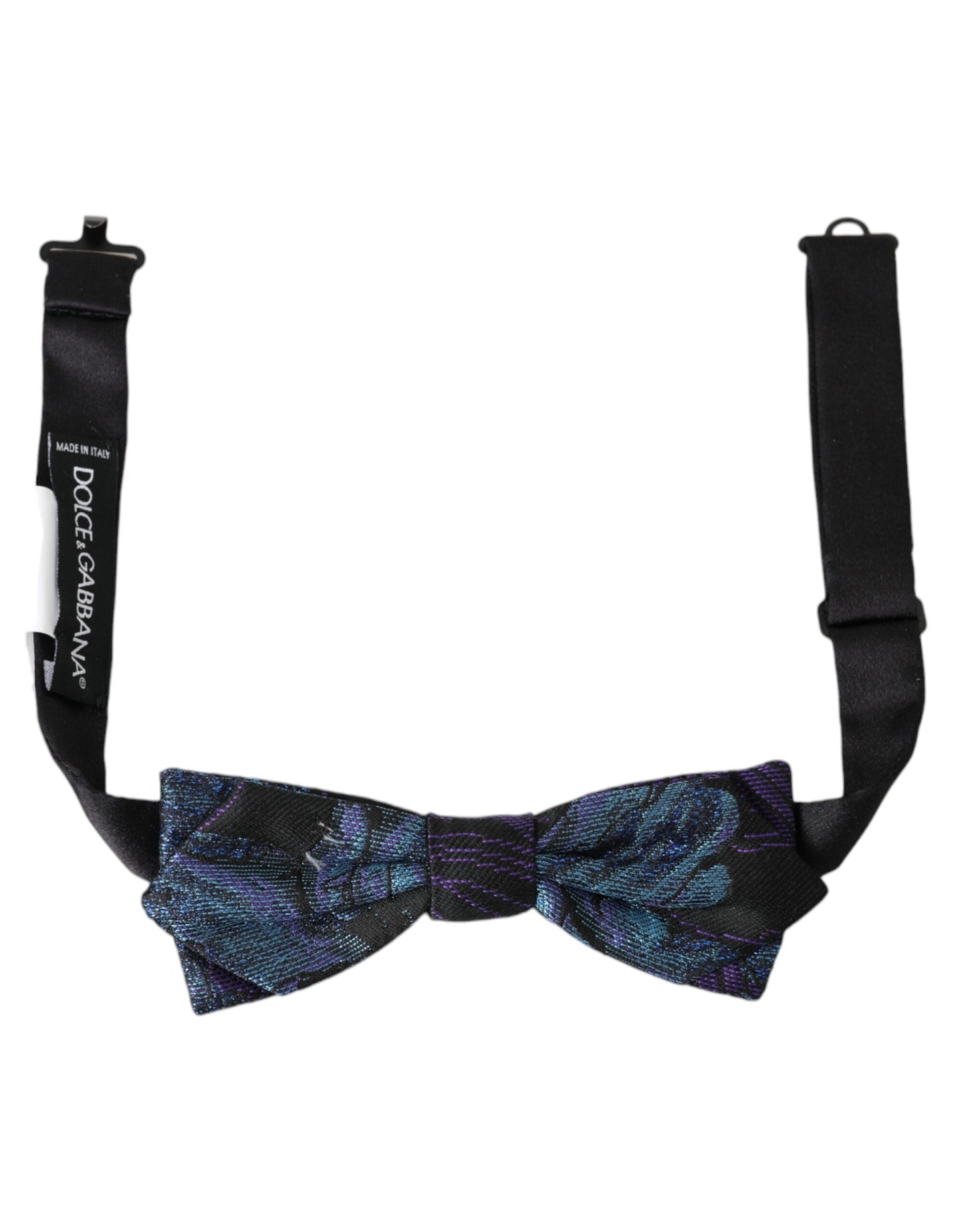 Dolce & Gabbana Black Blue Brocade Adjustable Neck Men Bow Tie