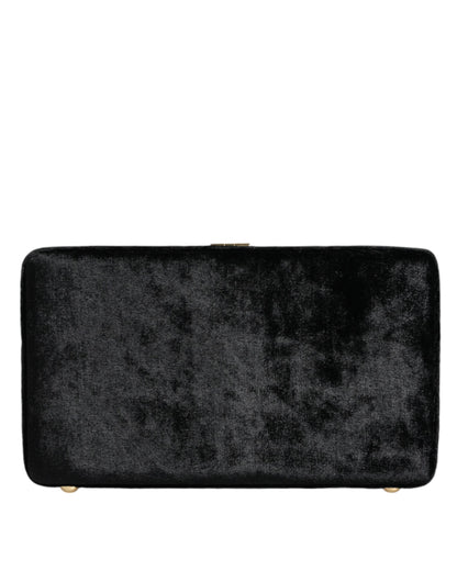 Dolce & Gabbana Black Velvet Floral Crystal Clutch Evening Purse Bag