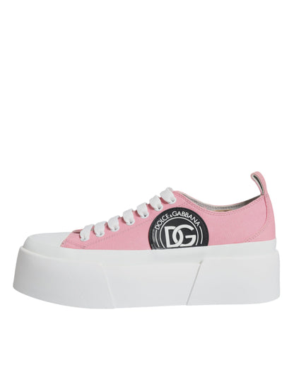 Dolce & Gabbana Pink White Canvas Logo Low Top Sneakers Shoes