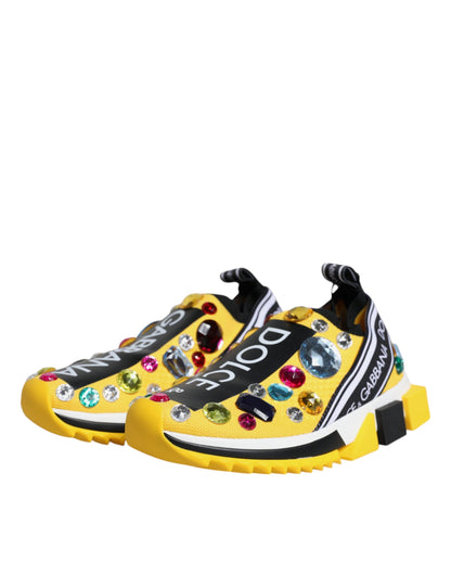 Dolce & Gabbana Yellow Sorrento Crystals Low Top Sneakers Shoes