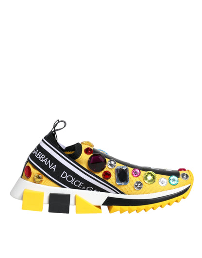 Dolce & Gabbana Yellow Sorrento Crystals Low Top Sneakers Shoes