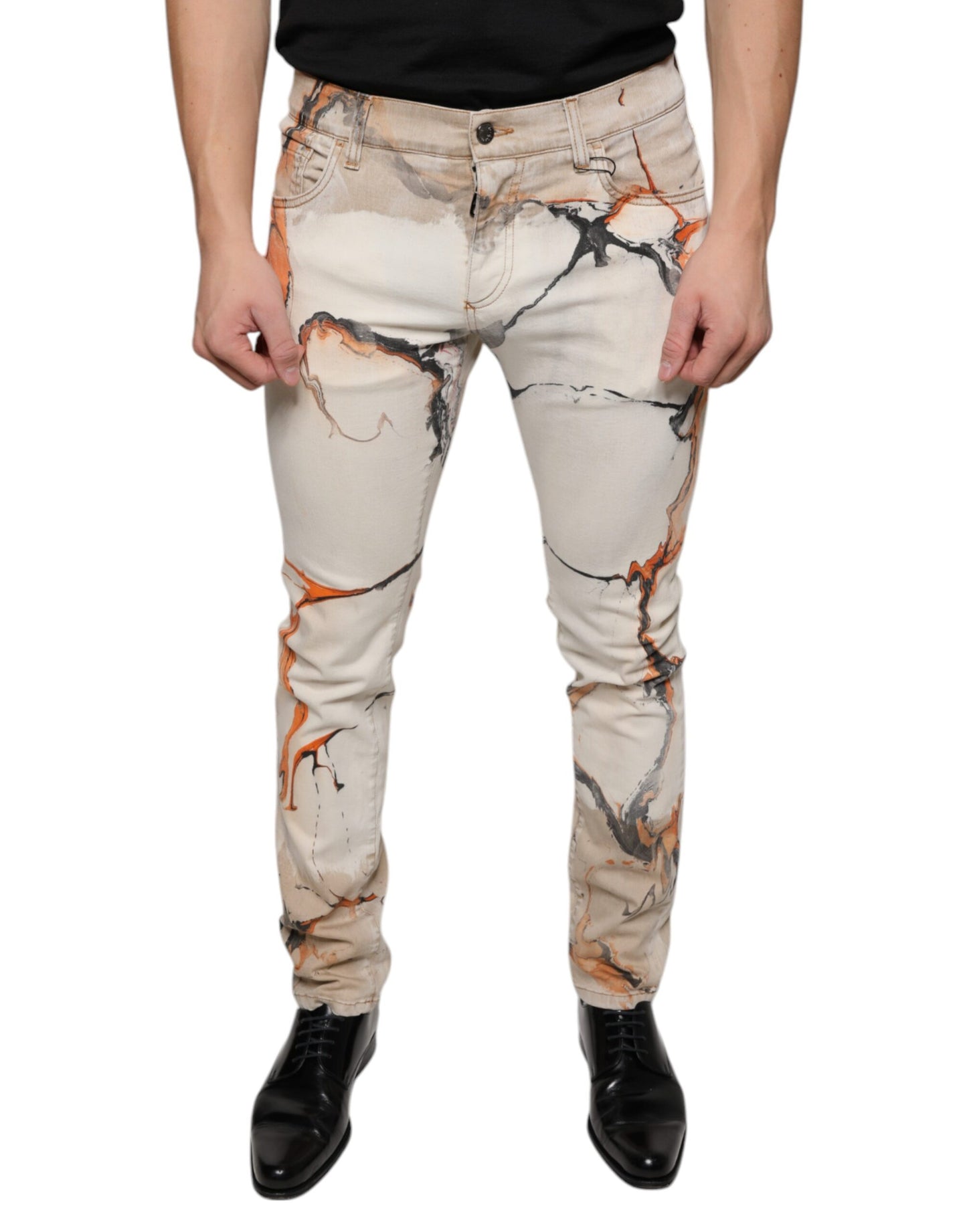 Dolce & Gabbana Beige Cotton Dye Slim Fit Men Denim Jeans