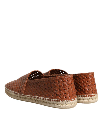 Dolce & Gabbana Maroon Woven Leather Men Espadrille Shoes