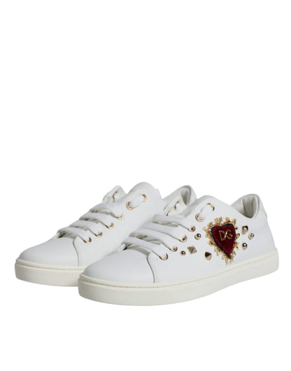 Dolce & Gabbana White Portofino Sacred Heart Sneakers Shoes