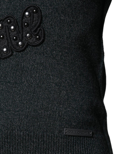 Dolce & Gabbana Gray Embellished Crew Neck Pullover Sweater