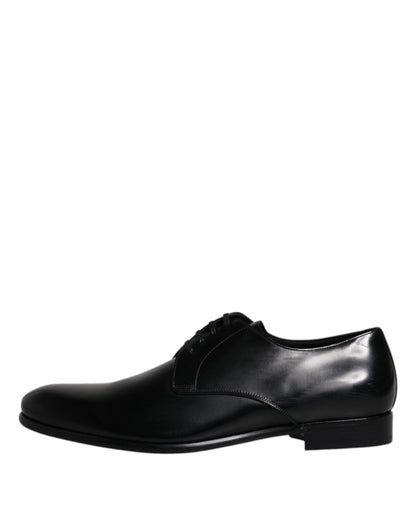 Dolce & Gabbana Black Leather Lace Up Men Derby Formal Shoes