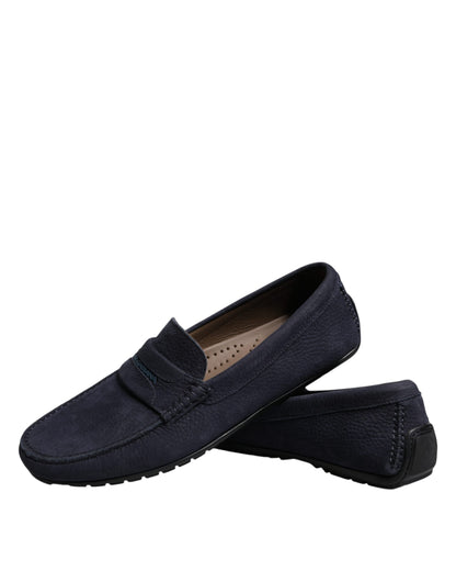 Dolce & Gabbana Blue Calf Leather Slip On Men Moccasin Shoes