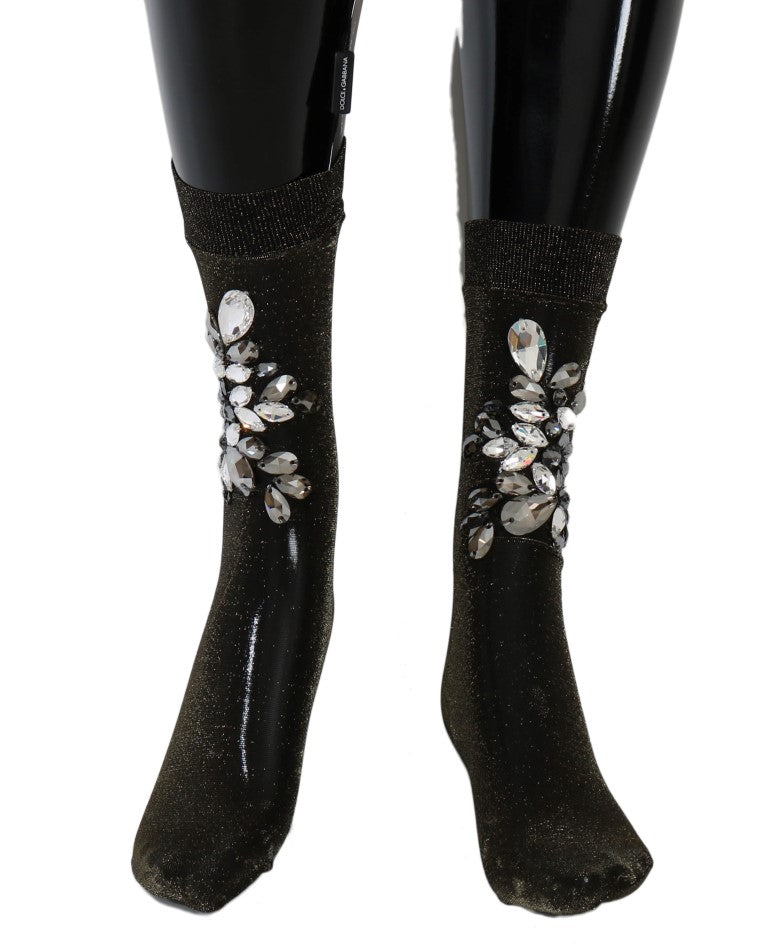 Dolce & Gabbana Crystal-Embellished Black Mid-Calf Stockings