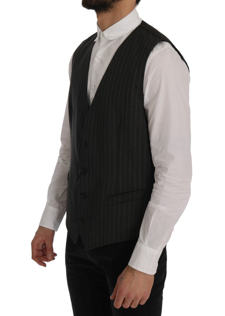 Dolce & Gabbana Elegant Striped Gray Wool Blend Waistcoat Vest